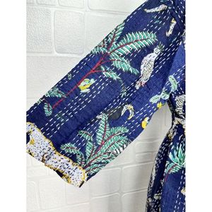 Kimono long en coton Kantha Reine pour femme, veste décontractée d'été, vert pastel, tissu tissé doux Affe Tier - Product Image 4