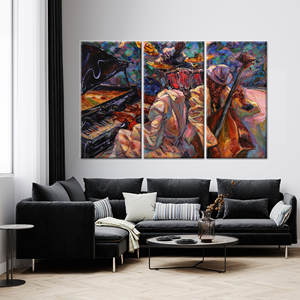 ภาพพิมพ์บนผ้าใบลายดนตรีชาติพันธุ์อันงดงาม - ของตกแต่งแนวแจ๊สแบบนามธรรม,3P:ห่อหุ้มอย่างดี - Product Image 1