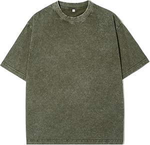 T-shirts surdimensionnés en coton délavé pour hommes, coupe ample, épaules tombantes, col rond, style baggy vintage, hauts décontractés - Product Image 2