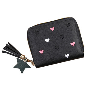 New Cute Heart Embroidered Short Zipper <b>Wallet</b> for Girls Fashion PU Leather <b>Small</b> Coin Purse with Keychain - Product Image 4