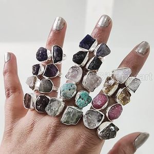 Anillo de Piedras Preciosas en Bruto para Mujer, Piedra Lunar Natural, Labradorita, Granate, Citrino, Joyería de Plata de Ley 925 - Product Image 6