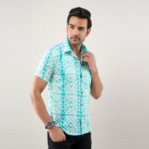 Chemise Décontractée Homme Bleu Aqua Tie & Dye Coupe Régulière En Coton - Product Image 1