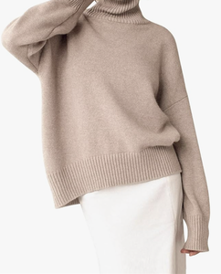 DIRECT FACTORY BANGLADESH NEW ARRIVAL CUSTOM LOGO TURTLE NECK SWEATER <b>CHUNKY</b> LONG SLEEVE <b>KNITTED</b> PULLOVER HIGH LOW HEM TRENDY - Product Image 2