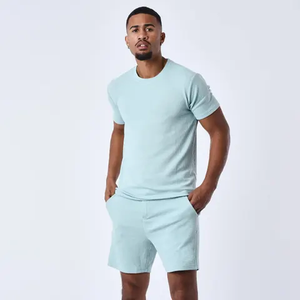 Conjunto de Dos Piezas de Verano para Hombre, Tejido de Punto Sólido, 100% Algodón, Secado Rápido, Sin Costuras, de Alta Calidad, Transpirable, Pantalones Cortos y Camiseta, Estilo Casual Urbano - Product Image 2