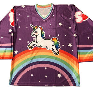 Maillot de hockey sur glace à col en V et manches longues, faible MOQ, personnalisé avec logo sublimé, nom/numéro d'équipe, tenue d'entraînement 100 % polyester - Product Image 5