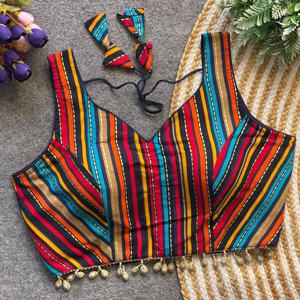 Blusa de moda con cuello en V Manga larga Bordado tejido Algodón de rayón puro Trabajo con patrón sabyasachi y patrón abierto en la espalda - Product Image 3