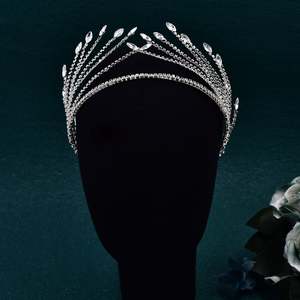 Bridella mahkota rambut perak berlian imitasi, <span class=keywords><strong>Set</strong></span> dekorasi mewah Vintage berlapis emas paduan dan kristal untuk pernikahan, BHP640-S - Product Image 6