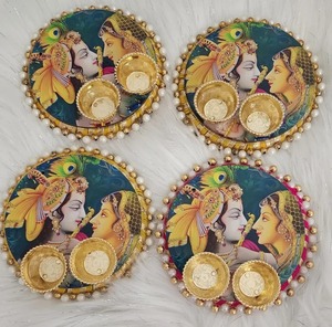 Haldi Kumkum Placa Multi-Color Ganesh Pooja Thali Retorno Presentes Favor Mehndi Aarti Thali Housewarming Decoração Templo Acessório - Product Image 5
