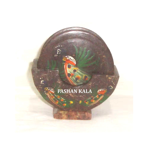 Indian Designer Handmade Natural Soapstone Round Tea <b>Coaster</b> <b>Set</b> With Peacock Design Use for Home Decor and Gift Purpose Item. - Product Image 1