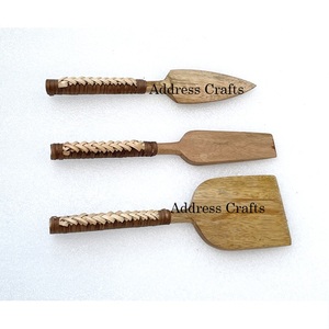 Último diseño de madera 3 uds. Juego de cuchillos para queso superventas cuchillos para queso hechos a mano con mango de mimbre vajilla tenedor cuchillo esparcidor - Product Image 1