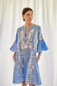 Vestido Maxi Bordado para Mujer, Colección Moderna 2025, Cintura Holgada con Cordón y Botones, Diseño Sólido, 100% Algodón Lavable - Product Image 5