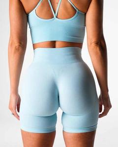 Pantalones de Yoga transpirables de cintura alta sexis para mujer, pantalones cortos de motorista deportivos sin costuras para entrenamiento, pantalones cortos de Yoga con patrón sólido para correr - Product Image 2