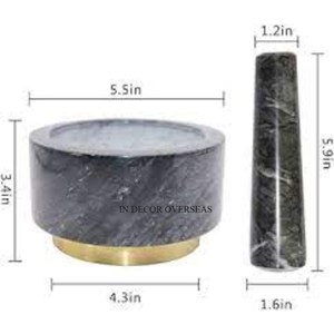 ครกทรงกลมทำจากหินอ่อนดีไซน์เนอร์ที่เป็นเอกลักษณ์หรูหราพร้อมฐานโลหะชุบทองและเครื่องมือเครื่องครัวสาก - Product Image 1