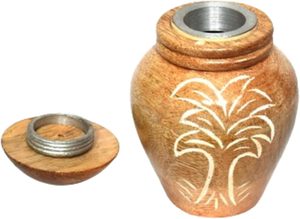 Urna de cremación de madera hecha a mano, urna decorativa conmemorativa diseñada con Árbol de coco con tapa para cenizas de adultos, urna de diseñador funerario - Product Image 2