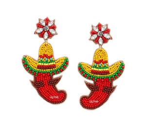 Clásico Unisex Sombrero Chili Pepper Huggie Pendientes con perla Diamante para bodas Aniversario Fiestas Número Forma/Patrón - Product Image 1