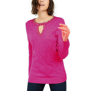 Maglione da donna con scollo a goccia INC International Concepts, decorato, rosa, taglia XS, per la stagione autunnale - Product Image 2