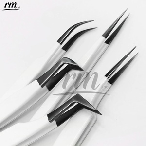 RMI Color blanco con recubrimiento en polvo y Punta de Color Plasma negro Producto de alta calidad Pinzas de extensión de pestañas Agarre de diamante - Product Image 3