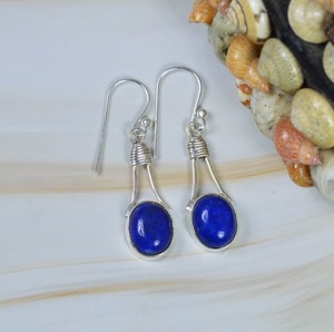 Bijoux de mode pour femmes Boucles d'oreilles en pierres précieuses Lapis Lazuli Boucles d'oreilles en argent sterling massif 925 pour femmes et filles Boucles d'oreilles en argent - Product Image 2