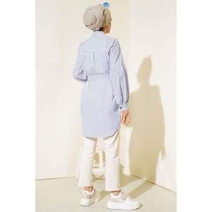 Tunique à manches ballon, blanc indigo, motif régulier, très coloré, origine TR - Product Image 4