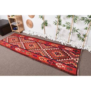 Tapis Kilim Vintage Rouge Vert Patchwork Style 3X9 pieds Tissage Plat Laine Jute Tapis pour Chambre Rectangle Couloir Motif Latex - Product Image 1