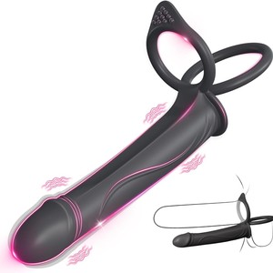 Anneau pénien vibrant en silicone à retardateur de charge, godemiché et plug anal portable pour couple - Product Image 1