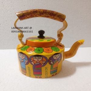 กาต้มน้ำชาโลหะทาสีใหม่จากอินเดียกาต้มน้ำตกแต่งบ้านกาต้มน้ำทำด้วยมือกาต้มน้ำทาสีอลูมิเนียม - Product Image 1