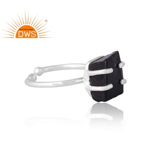 แหวนอัญมณีออบซิเดียนสีดำธรรมชาติสีเงินสเตอร์ลิงดีไซน์ใหม่สำหรับผู้หญิงผู้ผลิตเครื่องประดับตามสั่ง - Product Image 4