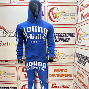 Chándal de invierno para hombre, ropa deportiva de algodón 100%, sudaderas con capucha, pantalón acampanado lavado con ácido, apliques bordados, ligero, ecológico - Product Image 1