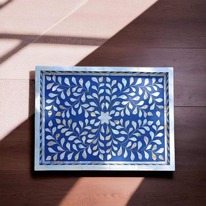 Plateau de service en marbre de style arabe indien incrustation d'os et plateau de petit-déjeuner en perles de résine de nacre pour la nourriture par l'artisanat en croissant - Product Image 6