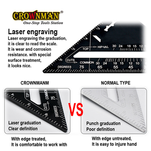 Ferramentas de Medição CROWNMAN em Liga de Alumínio, Placa Triangular Ajustável de Ângulo de 90 Graus, Régua de Carpintaria - Product Image 4