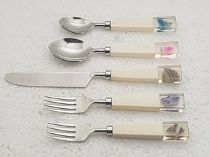 Résine/marbre poignée moderne couverts couverts vaisselle 5 pièces ensemble de dîner pour mariage hôtel bureau maison bureaux et fêtes de noël - Product Image 2