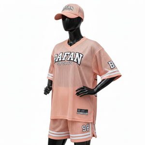 Ensemble court en maille polyester pour femme, 160 GSM, tissu sport respirant, couleur pêche, logo personnalisé par transfert thermique, ensembles pour femme 100% coton - Product Image 4