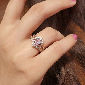NOVAMART Fine Hallmark Trendy Hip-Hop <b>Silver</b> Rose Gold Crown <b>Ring</b> with Pink Ad Inlaid Geometric Number <b>Cross</b> Shapes for Children - Product Image 2