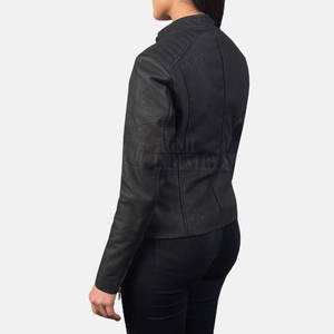 Veste en cuir pour femme grande taille, hiver, col montant, design et logo personnalisés, tissu tricoté, vente en gros - Product Image 4
