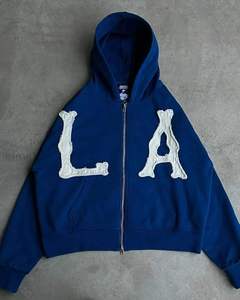 Sweat à capuche vintage Streetwear Hip Hop broderie thermique déchiré détruit en détresse lavage sweat à capuche - Product Image 4