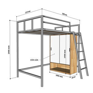Cama litera doble moderna y contemporánea con armario, de madera maciza de caucho y estructura de hierro, cama para el hogar con almacenamiento - GT009 - Product Image 6