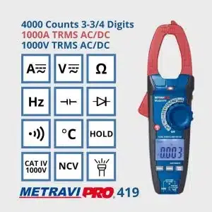 Metravi PRO 419 Digital TRMS <b>Clamp</b> Meter AC/DC Electrical Instruments - Product Image 5