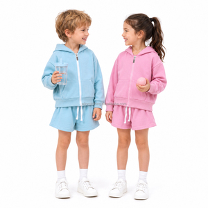 Ensemble deux pièces pour filles : sweat à capuche zippé en coton et short, collection automne, pour le sport scolaire et le quotidien - Product Image 2