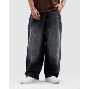 กางเกงยีนส์ทรงวินเทจ ขาบาน ทรงหลวม เอวสูง สไตล์สตรีทแวร์ ผ้าเดนิม แต่งคริสตัลสีเข้ม สำหรับฤดูหนาว - Product Image 2