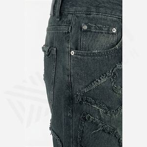 High Quality Customized <b>Men's</b> <b>Flared</b> Denim <b>Jean</b> Pant Ripped <b>Jeans</b> 3D Pattern Medium Wash High Street Style Customized Color - Product Image 5