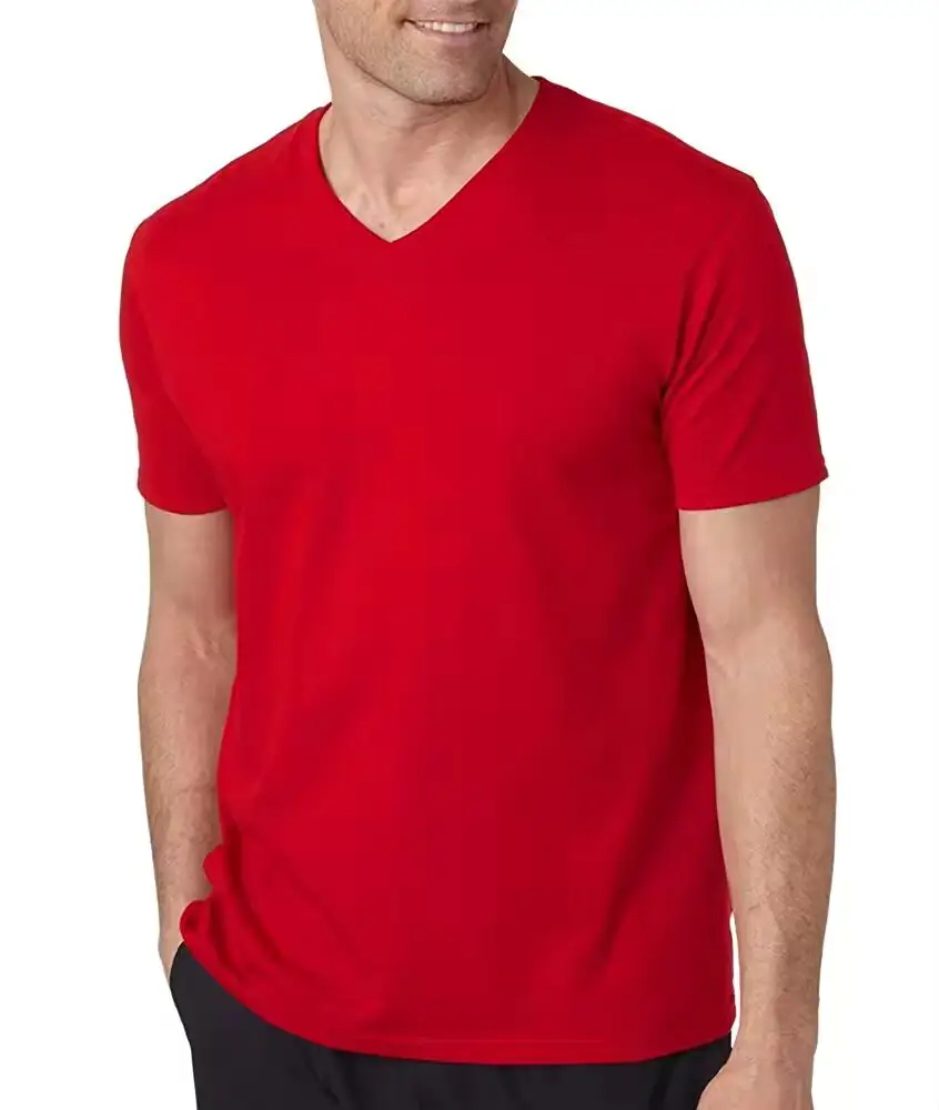 Mens V-Neck T- Shirt Solid Color Plain Short Sleeve Unisex 250 GSM Heavy 100%Cotton Plain Blank V Neck T Shirt For Men