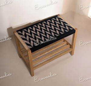 "Tabouret ottoman en bois naturel Console à incrustation d'os peu encombrante Style fermier" - Product Image 5