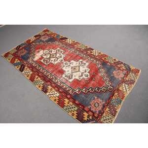3.2x5.2 ft Vintage Rug, <b>Red</b> Ombr Turkish Rug <b>Wool</b> - Product Image 1