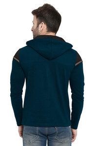 2025 Laetst Style Slim Fit Teal/Black Color Block Hoodie para hombres Casual Pullover con costuras decorativas MOQ bajo al por mayor - Product Image 2