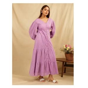 Designer de qualité supérieure meilleure vente violet femmes brodé solide décontracté pleine longueur robe pour femmes au prix de gros - Product Image 3