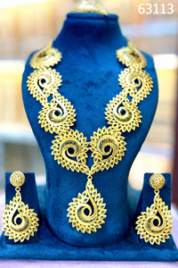 Luxury Silver Plated Floral Pendant & Tassel Drop Necklace <b>Set</b> Heavy <b>Bridal</b> Model 63015 Fashion <b>Jewelry</b> - Product Image 4