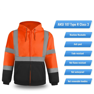 Nueva Llegada Unisex Cremallera-Up Algodón Hi Vis Sudadera con capucha de secado rápido Construcción Logotipo personalizado Seguridad Alta visibilidad Sudadera con capucha unisex - Product Image 2