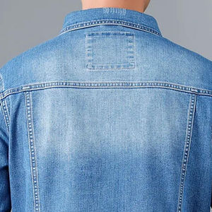 Vente en gros Veste en jean unie à manches longues respirante pour hommes Poches avant Street Wear Veste en jean bleu cowboy pour garçons - Product Image 6
