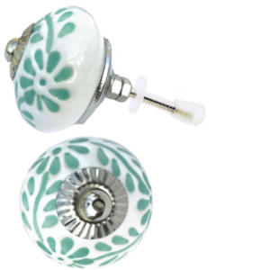 Boutons en céramique turquoise de mer gravés marocains pour cuisine chambre extérieur ou villa pour armoires tiroirs ou portes - Product Image 2