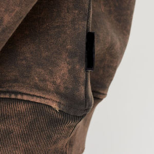 OEM Custom Winter Print Cotton <b>Y2k</b> <b>Streetwear</b> Vintage Washed Applique Patch Distressed Embroidery Boxy Crop Raw Hem Men Hoodie - Product Image 3